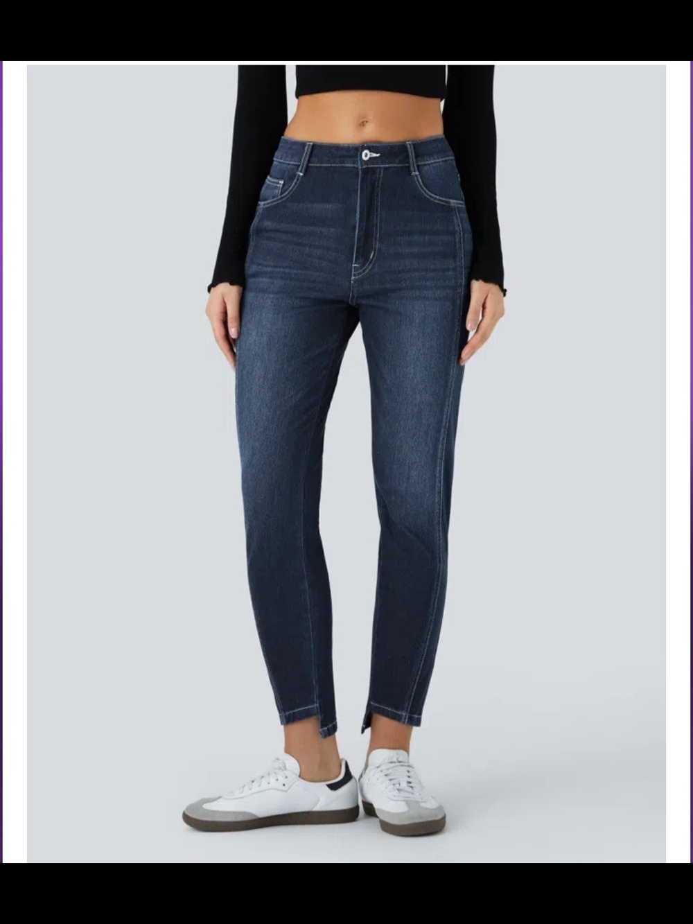 HALARA Dark Blue Low-Rise Pull-On Petite Jeans